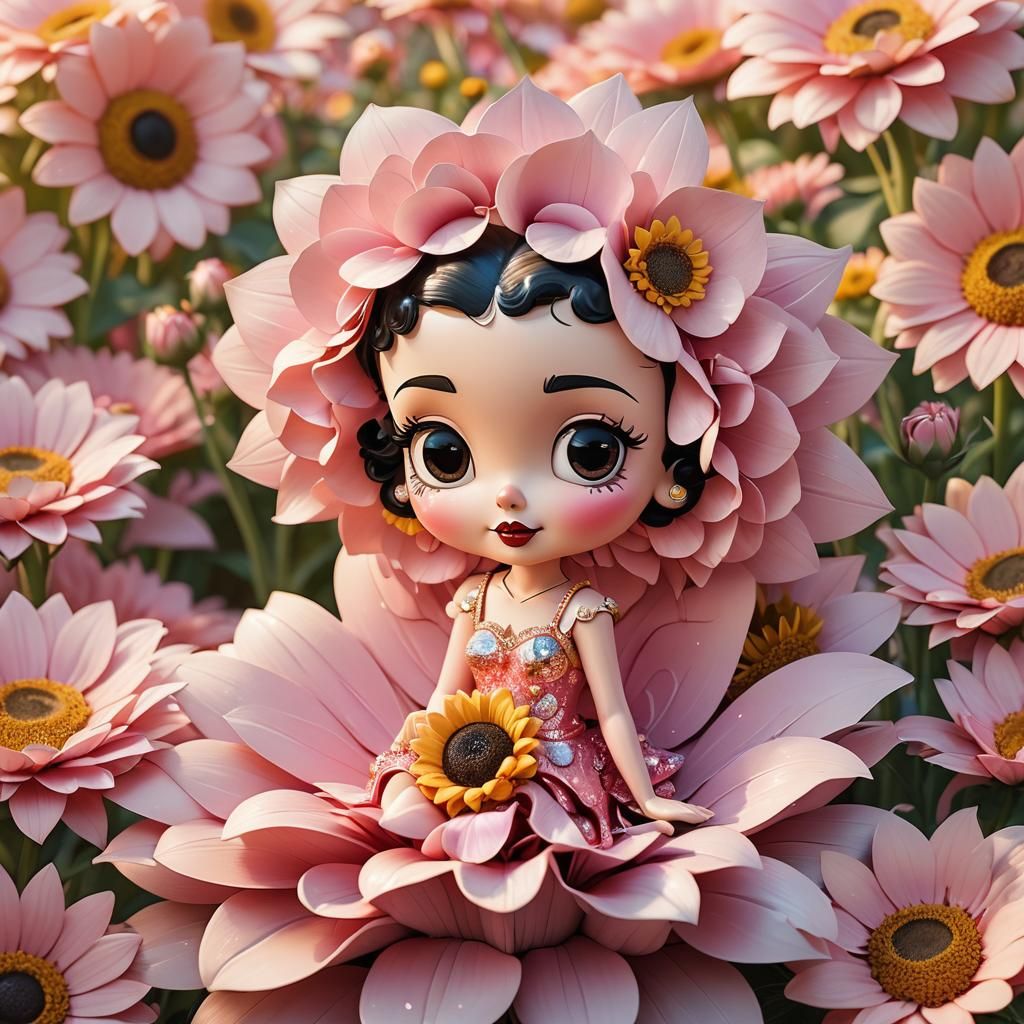 Betty Boop in 3D Flower Garden Illustration