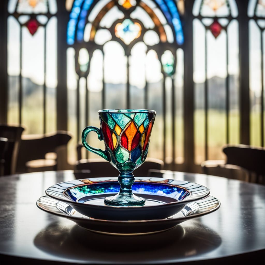Elegant Stained Glass Place Setting in Handcrafted Glassware