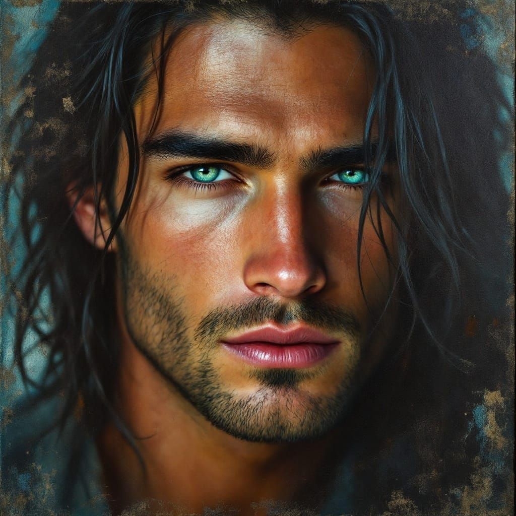 Chiseled Male Portrait in Aged Oil Painting Style