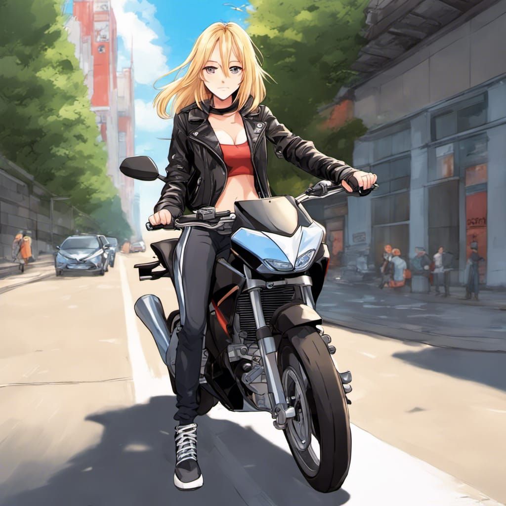 Anime Biker Girl on Sports Bike