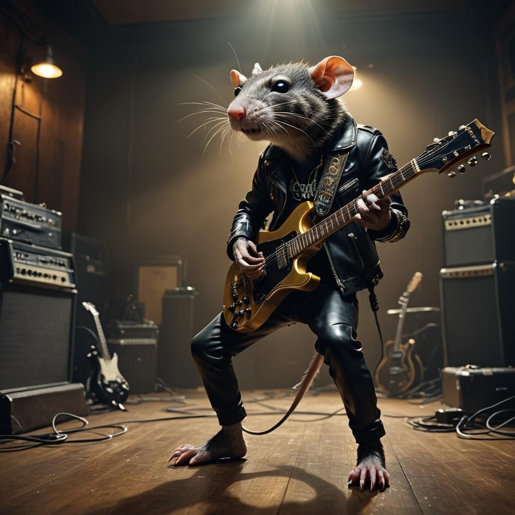 Humanoid Rat Plays Guitar: Hyper-Realistic Digital Art