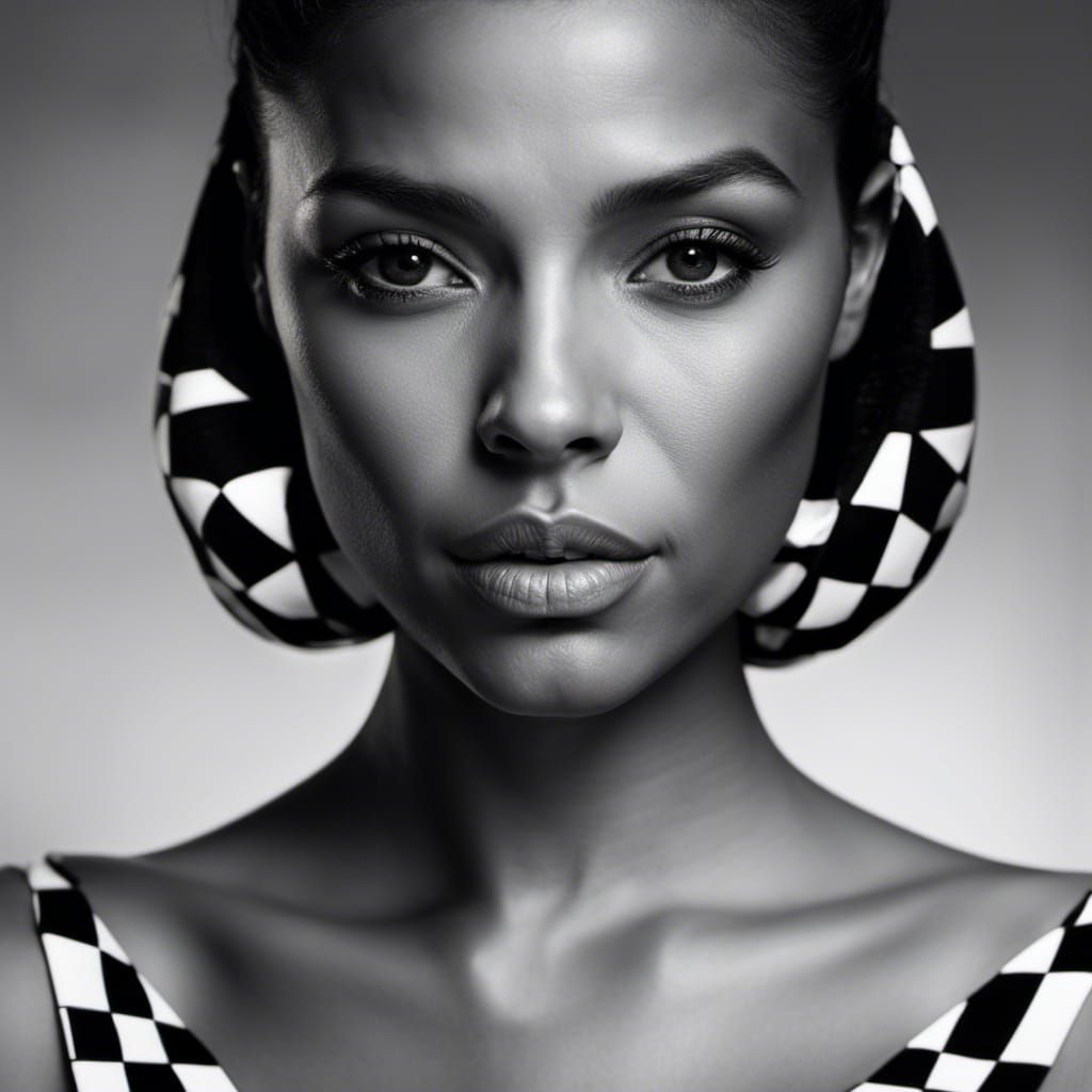 Checkerboard Woman: Hyperrealistic 3D Rendered Portrait