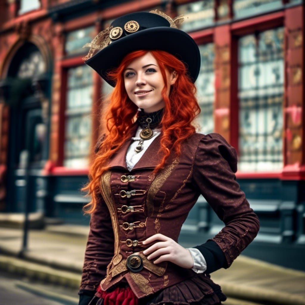 Steampunk Victorian Streetwalker with Red Hair