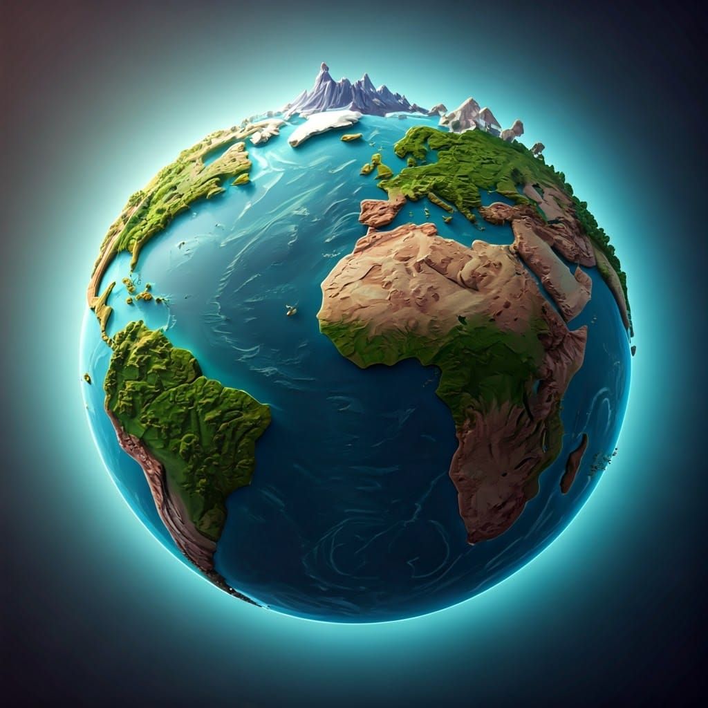 Stylized 3D Map of a Fantastical Planet