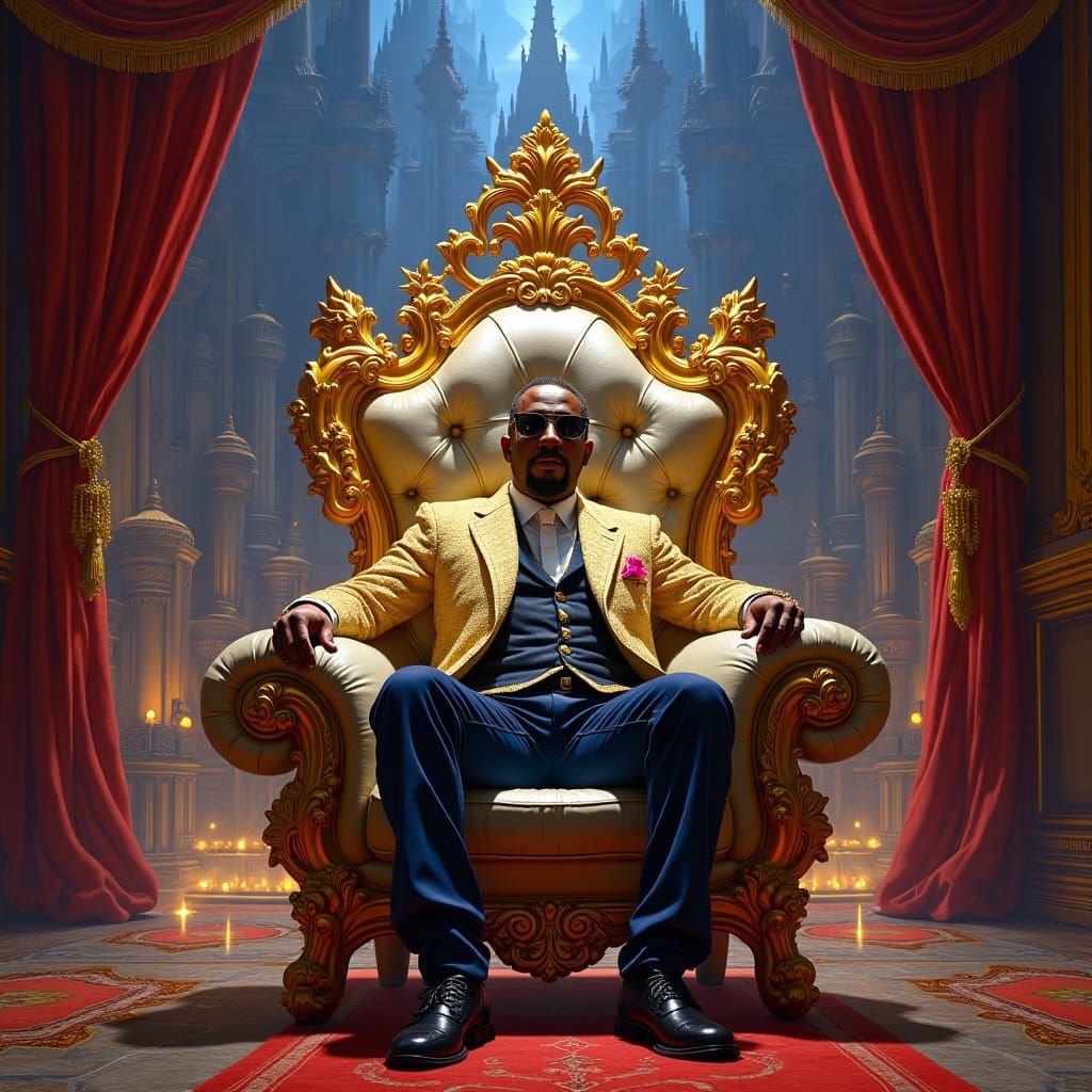 Opulent Mogul in Golden Throne Room Concept Art