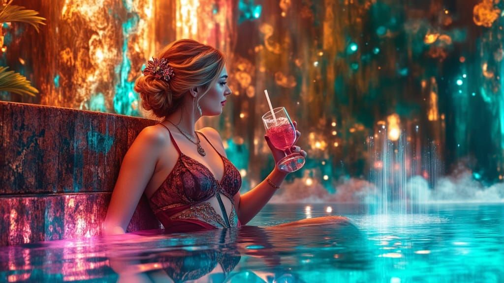 Art Nouveau Steampunk Woman with Tropical Drink