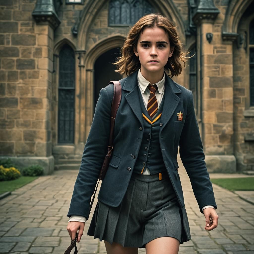 Cinematic Film Still of Woman in School Uniform