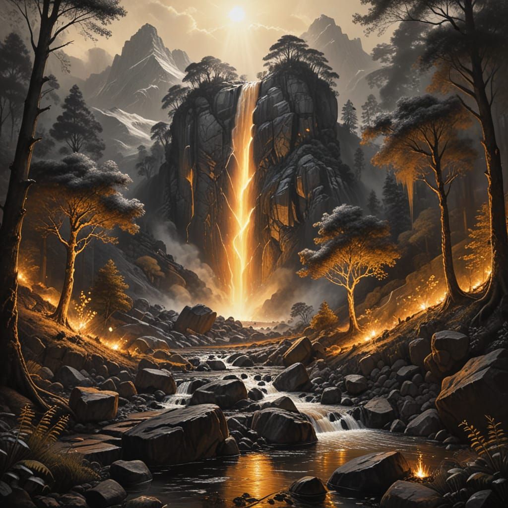 Epic Hyper-Realistic Charcoal Landscape with Joyful Festival...