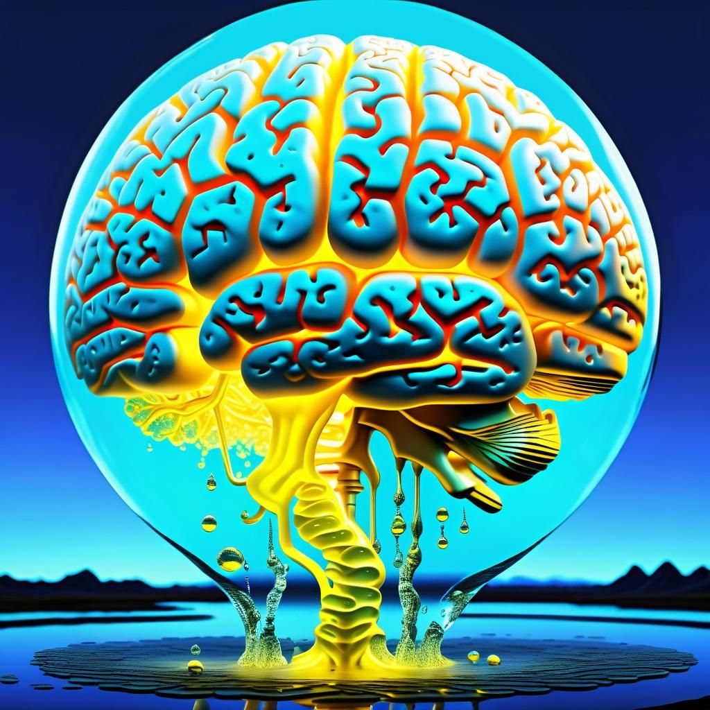 Glowing Brain Seen Through Water Droplet