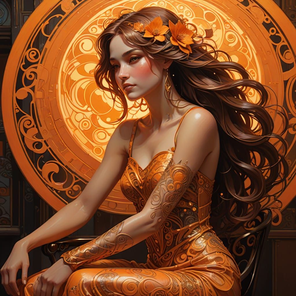 Golden Goddess in Vibrant Orange Monochrome