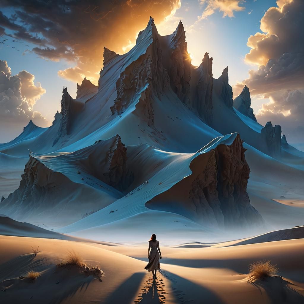 Dramatic Desert Search in Photorealistic Style