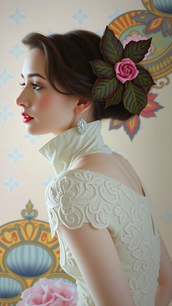 Elegant Woman in Velvet Gown with Art Deco Patterns