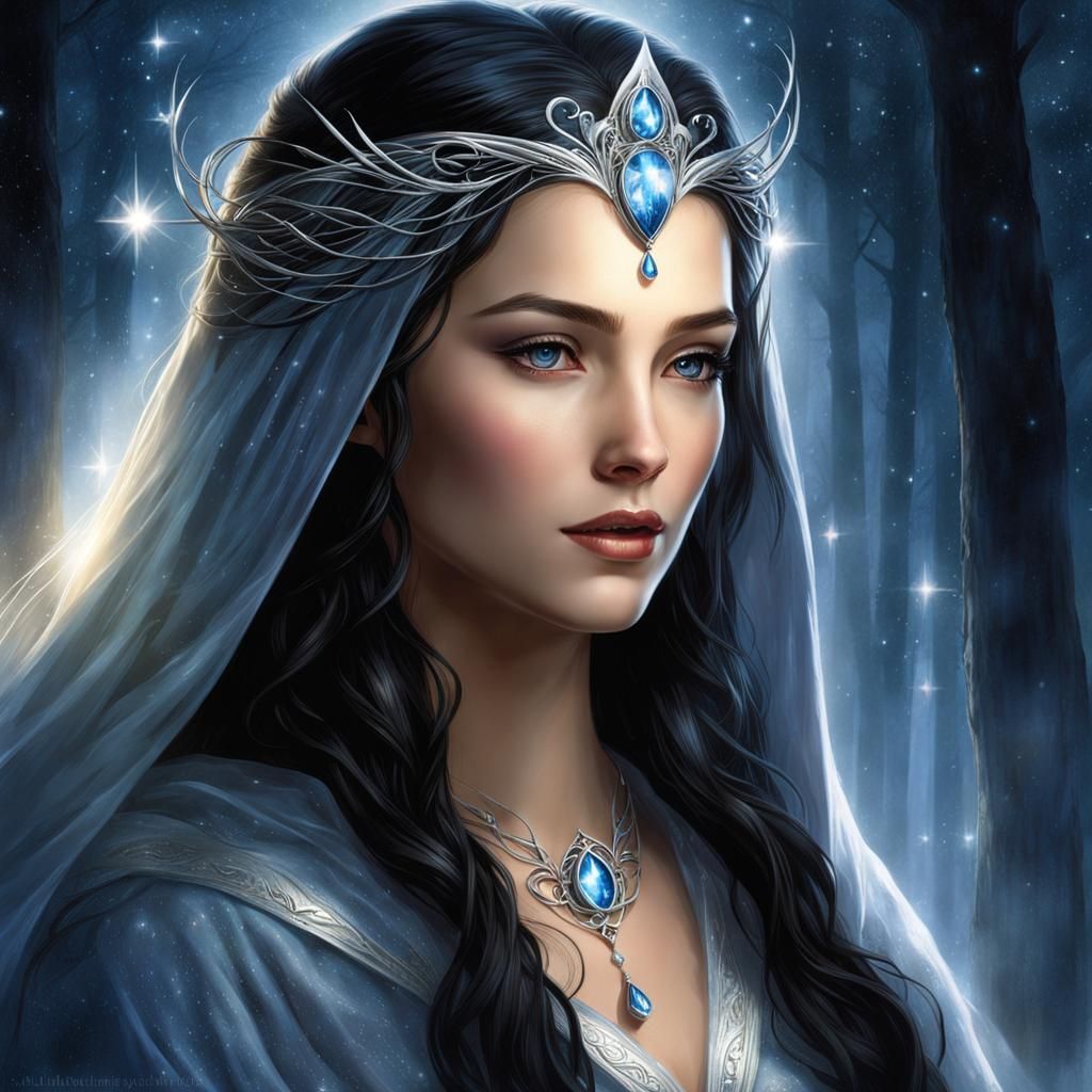 Ethereal Lúthien Tinúviel with Starlight, Digital Art