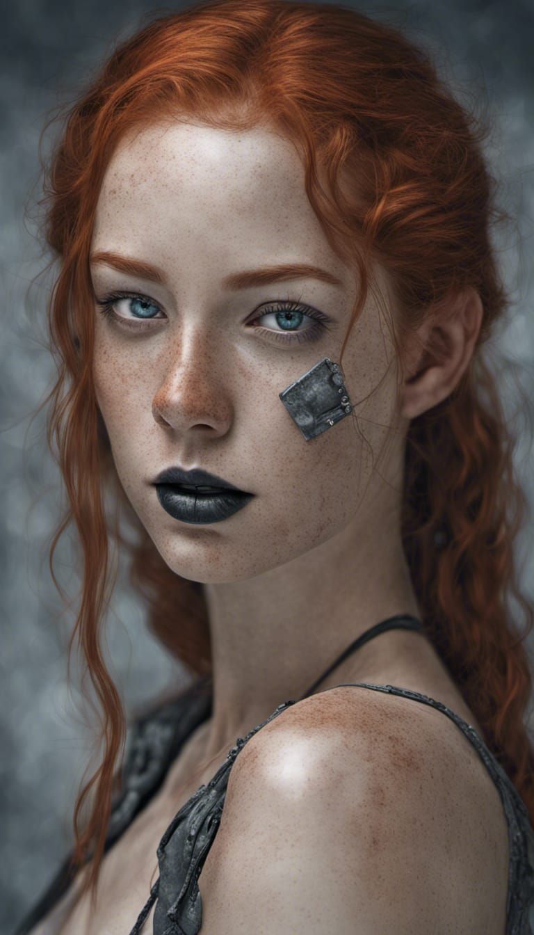 Freckled Redhead Portrait with Blue Eyes