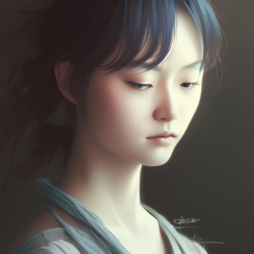 Hyperdetailed Portrait of Japanese Girl in Art Nouveau Style
