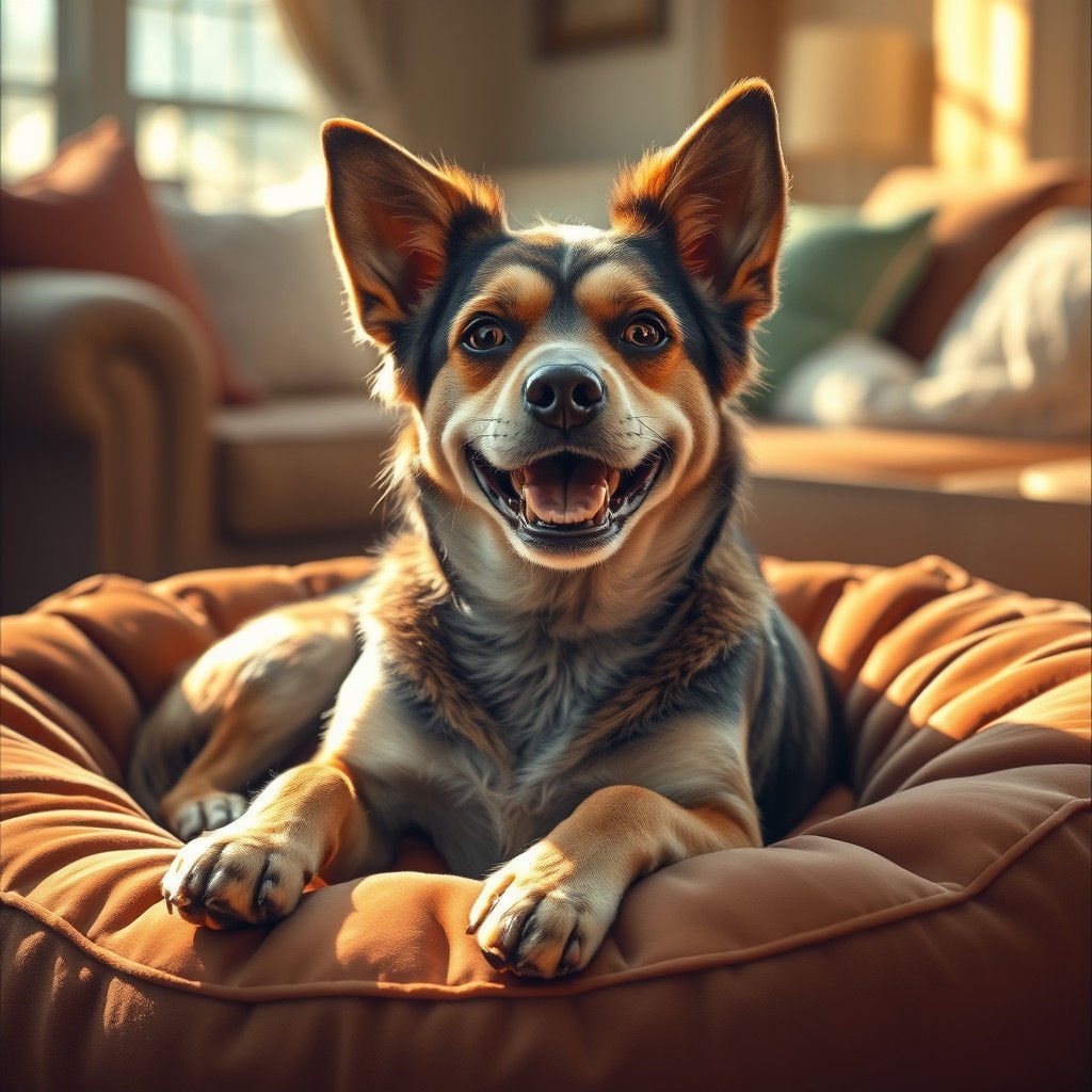 Contented Street Dog on Velvet Bed, Old Master Style
