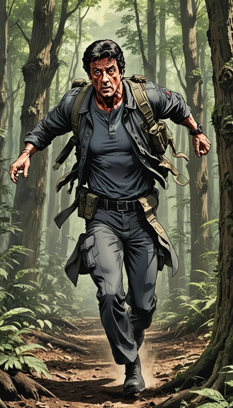 Sylvester Stallone Escapes Helicopters in Anime Style