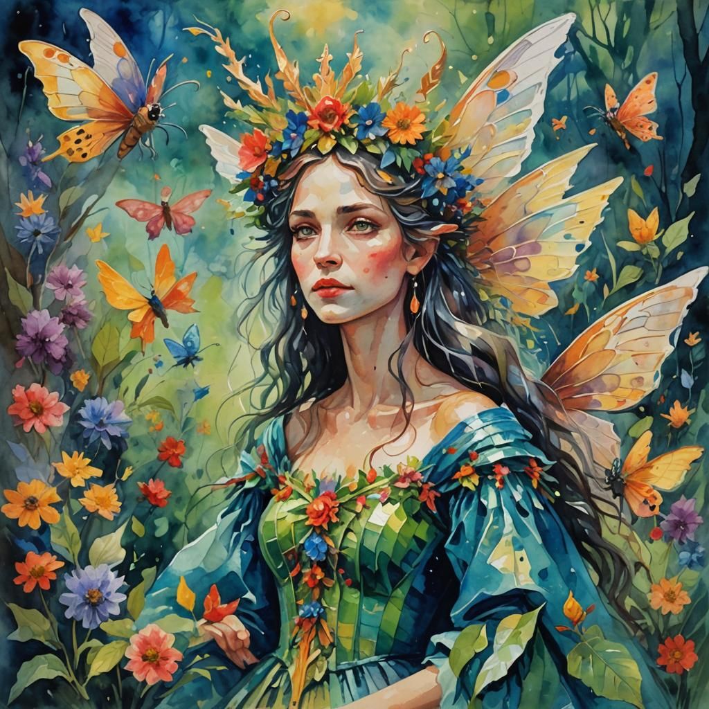 Faerie Queen in Gouache Style Impressionist Painting