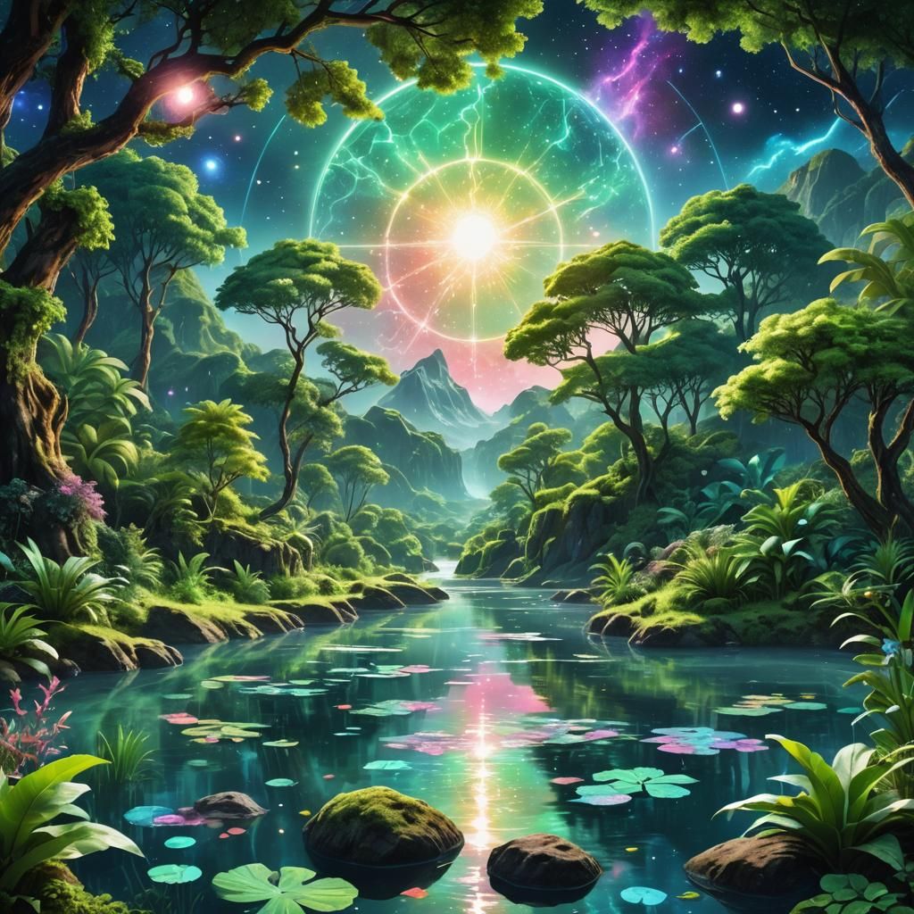 Lush Nature Landscape in Astral Cosmic Style
