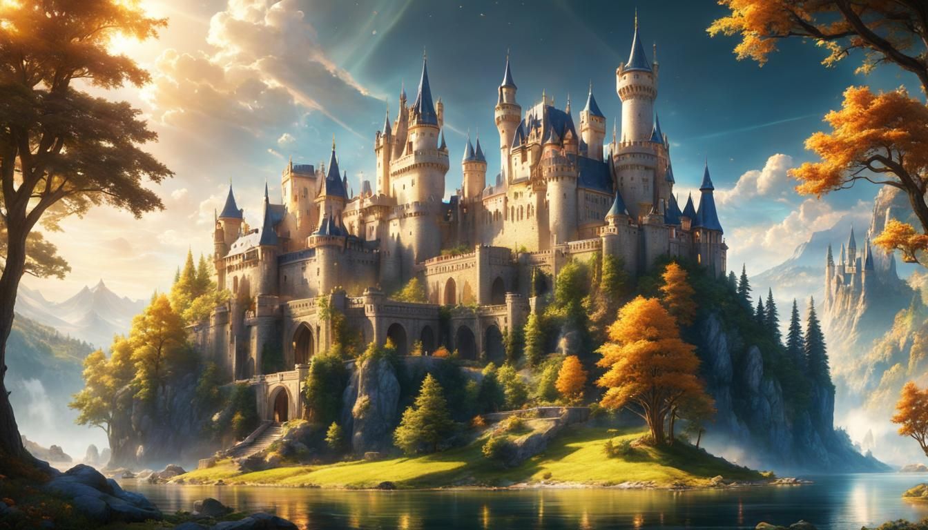 Sunshine Illuminates Fairy-Tale Castle By Lake