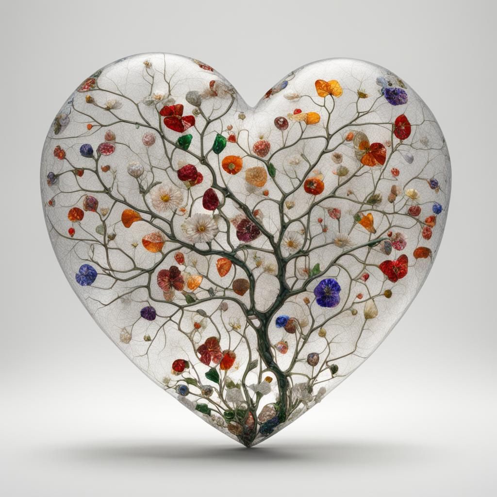 Glass Flower Heart in Photorealistic CGI Fine Art