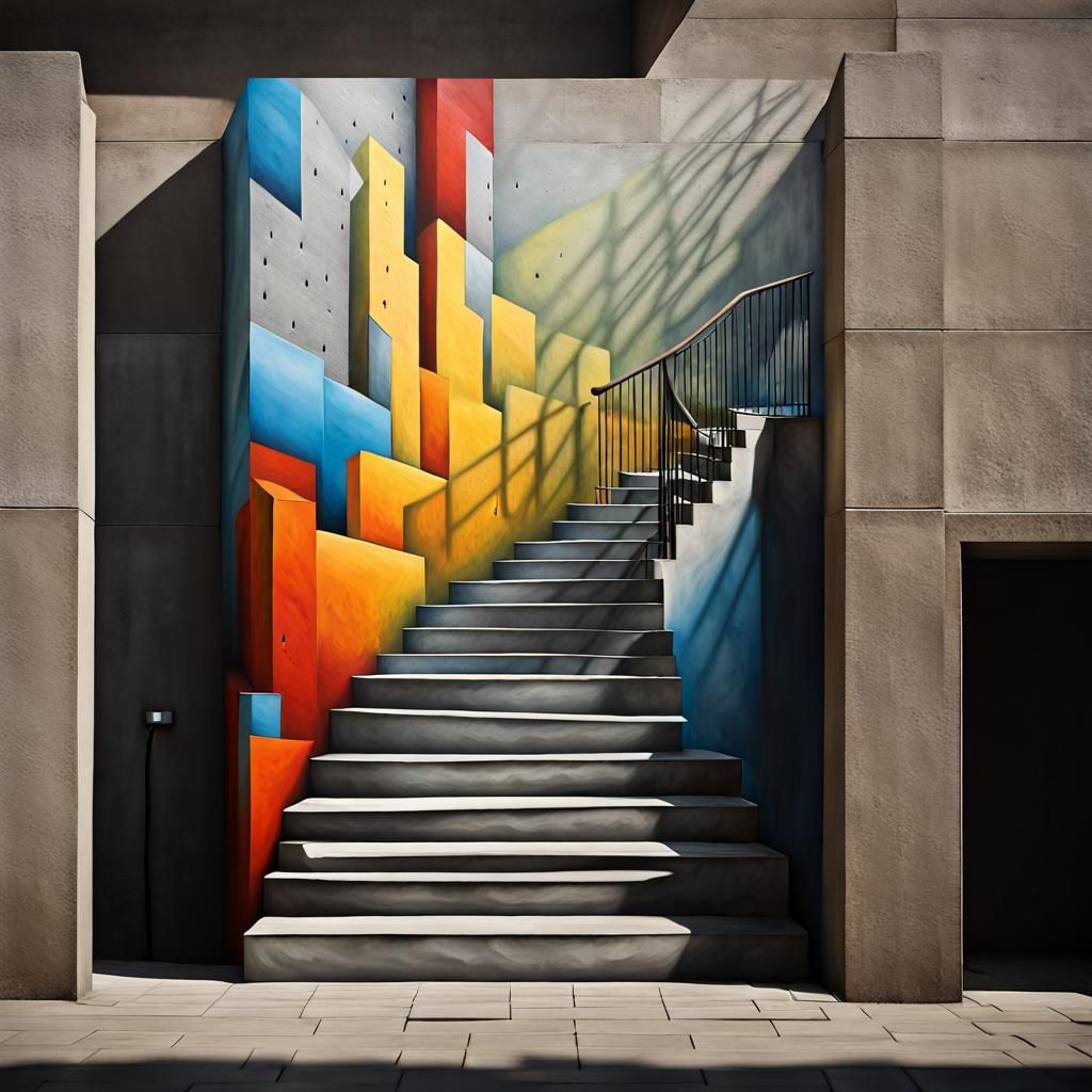 Hyperrealistic 3D Staircase Illusion on Concrete Wall