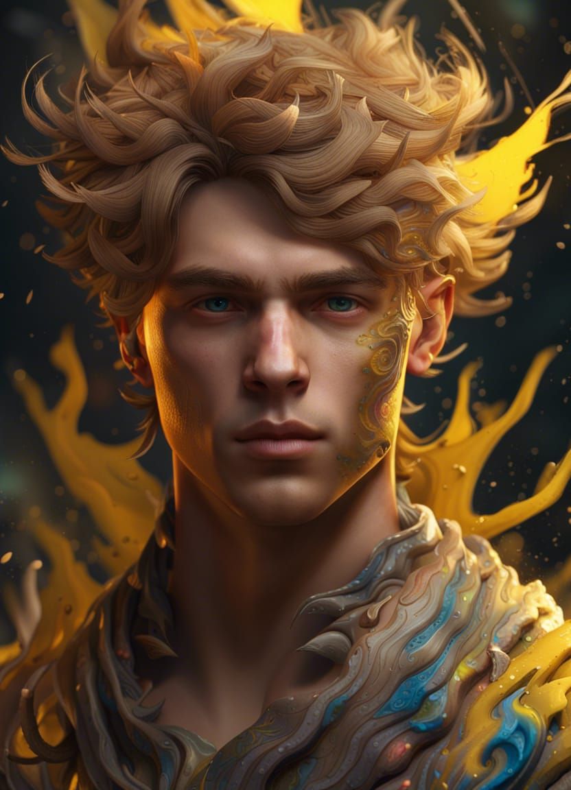 Fantasy Portrait: Young Man Wreathed in Swirling Colors