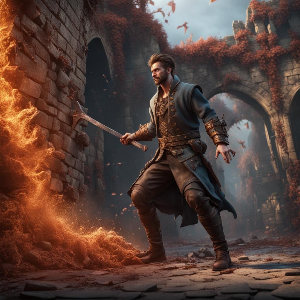 Man Breaks Wall: Detailed Fantasy Concept Art