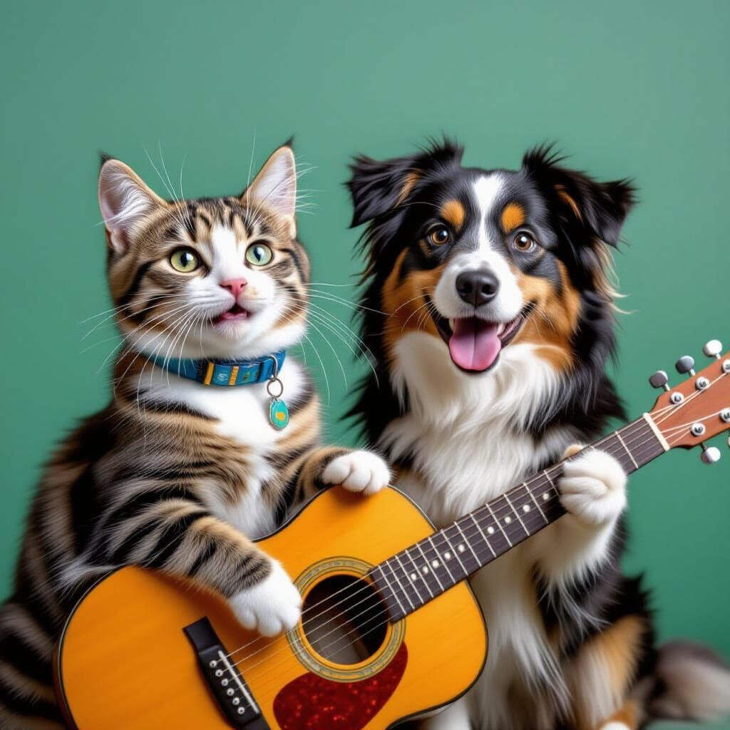 Cat and Dog Sing and Play Guitar