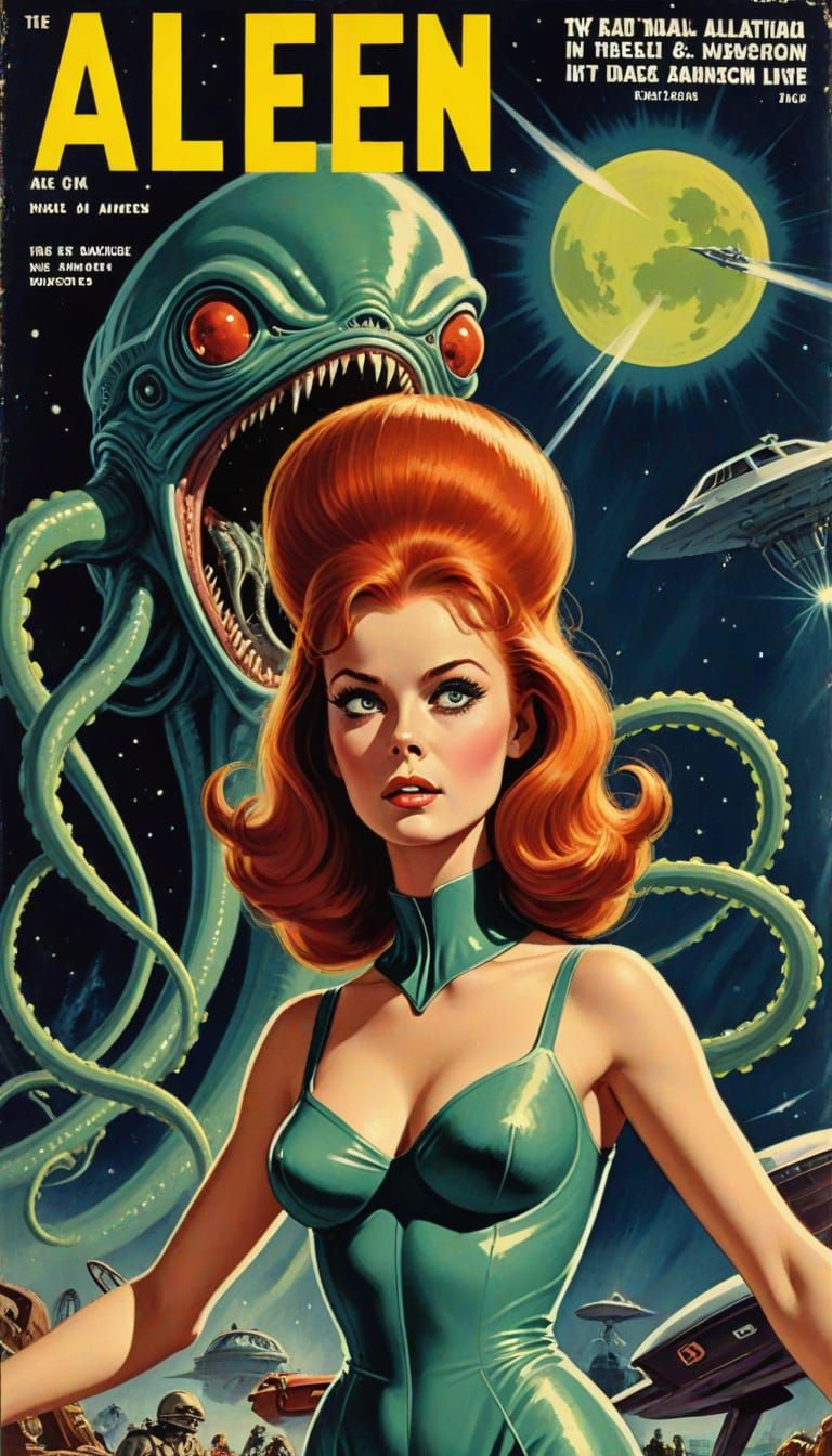 Redhead Damsel in Distress vs Alien Menace in 60s Sci-Fi Sty...