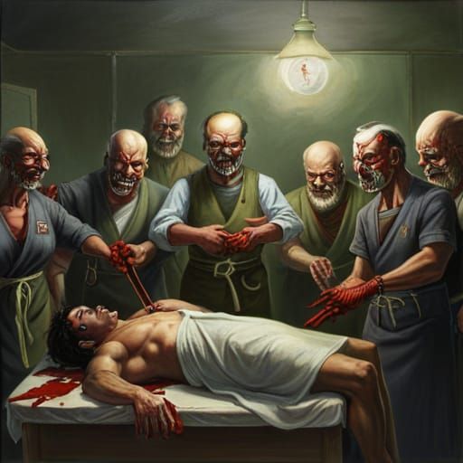 Surgeon with Bloody Scalpel in Dark Fantasy Style