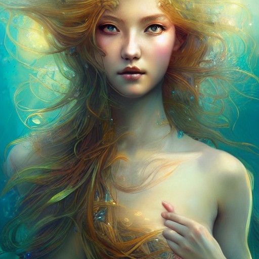 Mermaid with Golden Scales in Expressionist Style