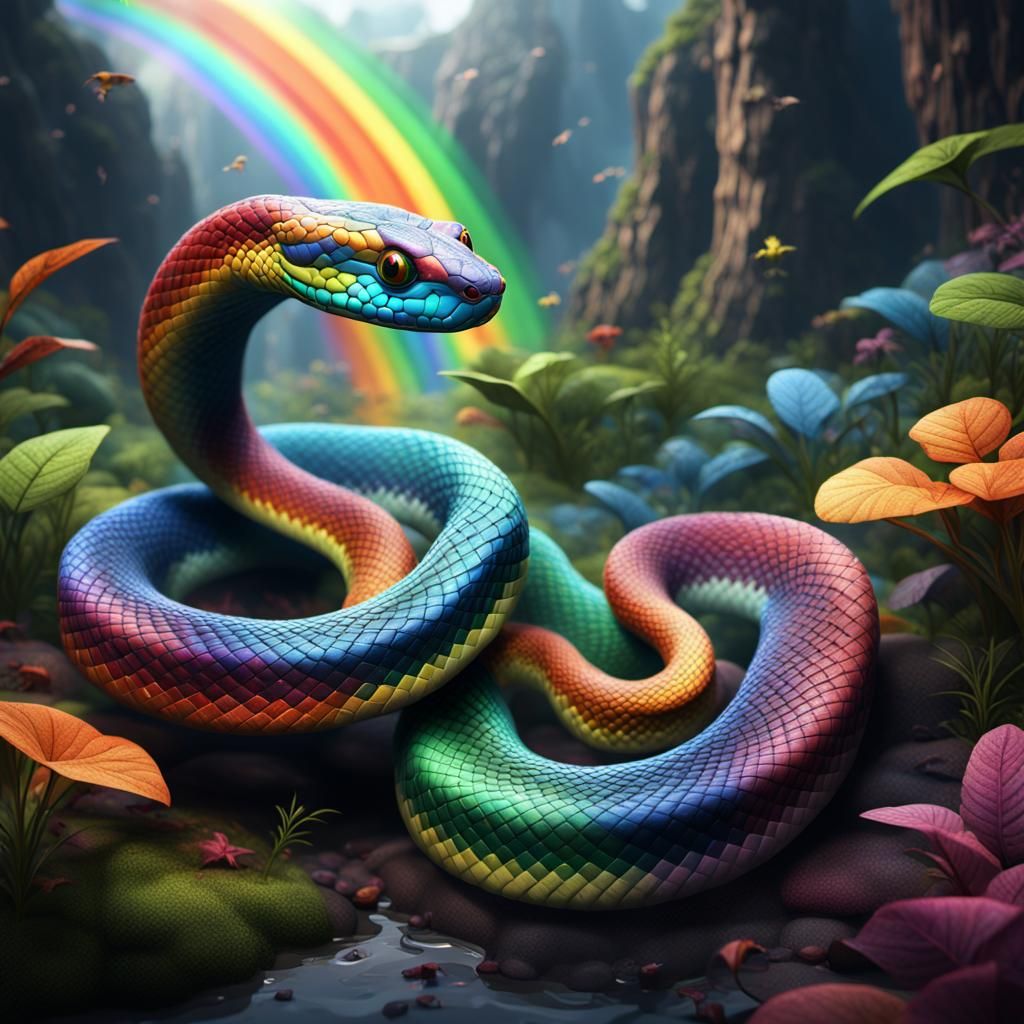 Fantastical Rainbow Snake in Detailed Matte Painting