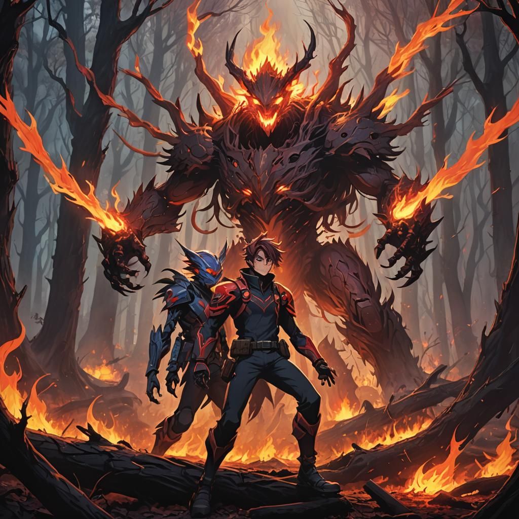 Dark Fantasy Digimon in a Hellish Mystic Landscape