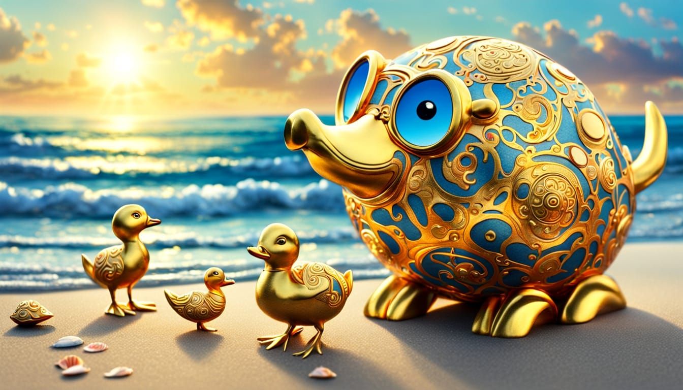 Golden Piglet in Beach Holiday Splendor