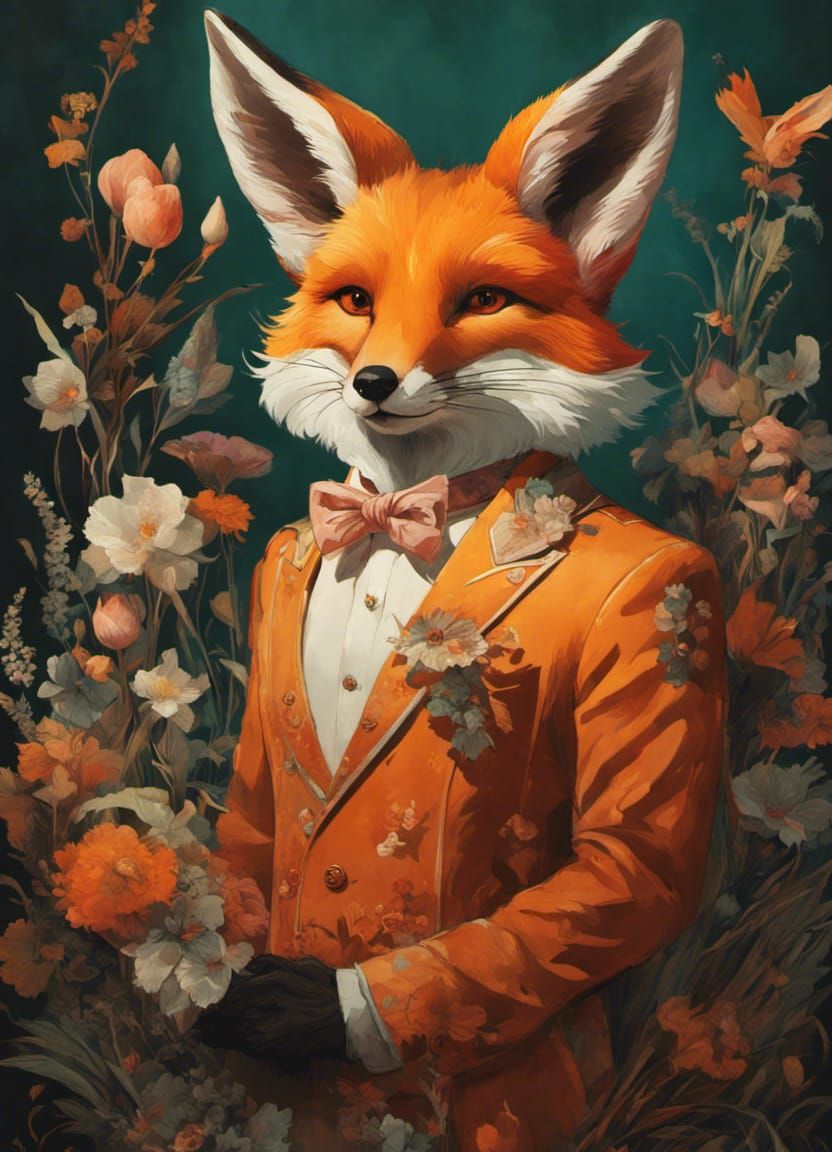 Dreamlike Anthropomorphic Fox in Bunny Costume