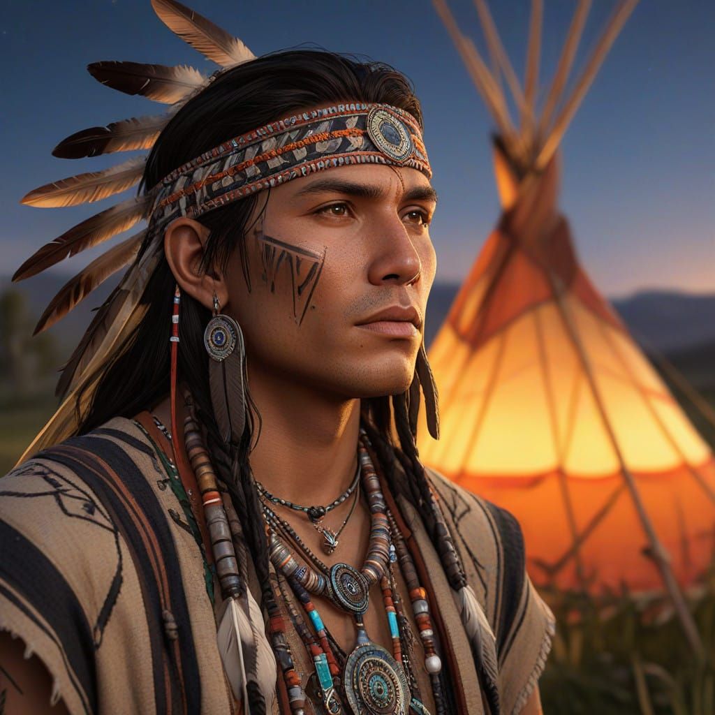 Majestic Native Warrior in Traditional Regalia