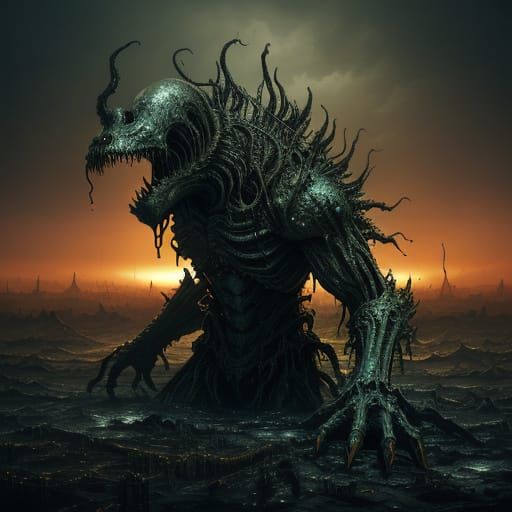 Apocalyptic Sludge Entity in Golden Hour Sunset