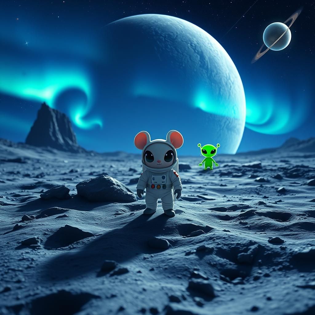 Chibi Mouse Hero on Lunar Surface