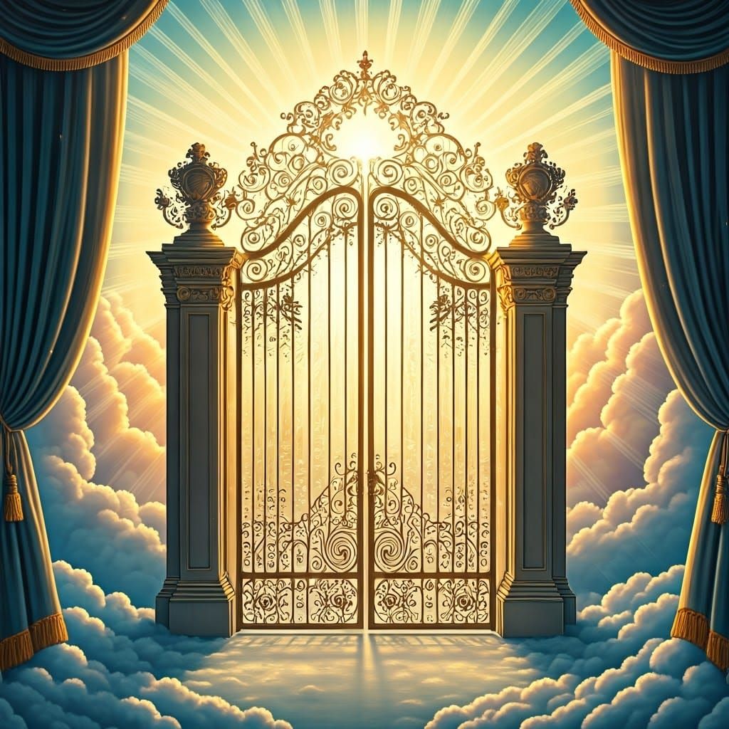 Heavenly Golden Gate with Cherubs and Clouds