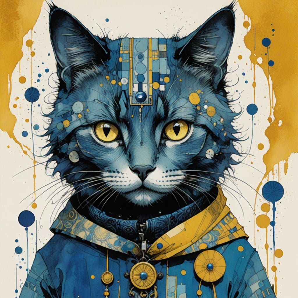 Cat Portrait in Whimsical Golden Age Illustration Style