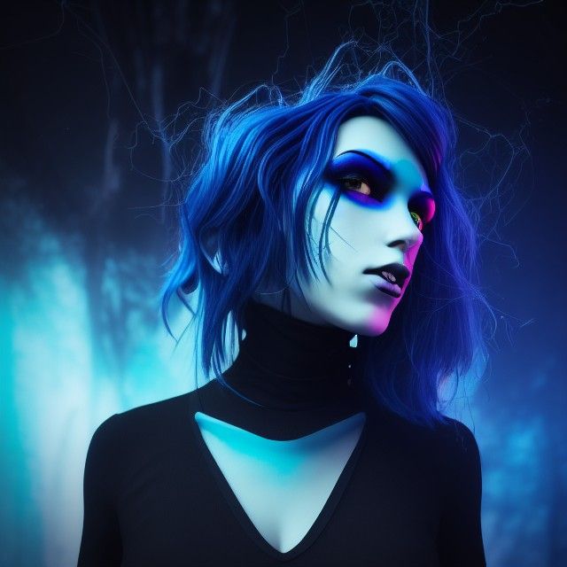 Dark Blue Gothic Figure with Rainbow Accents
