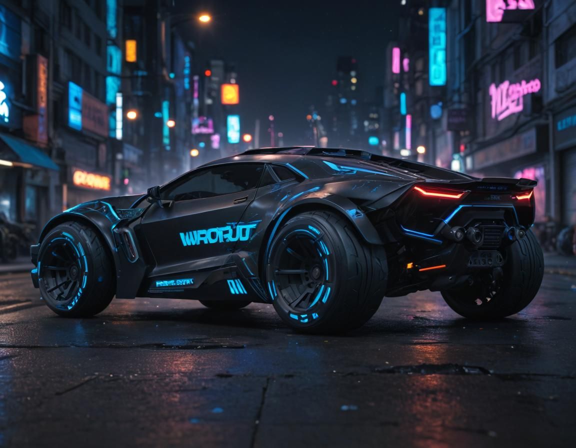Futuristic Cyberpunk Vehicle on Glowing Street