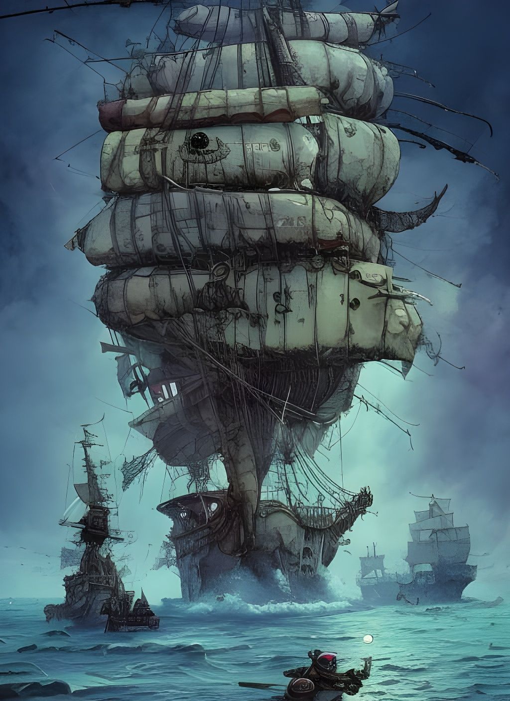 Pirate Ship Watercolor Painting with Jolly Roger