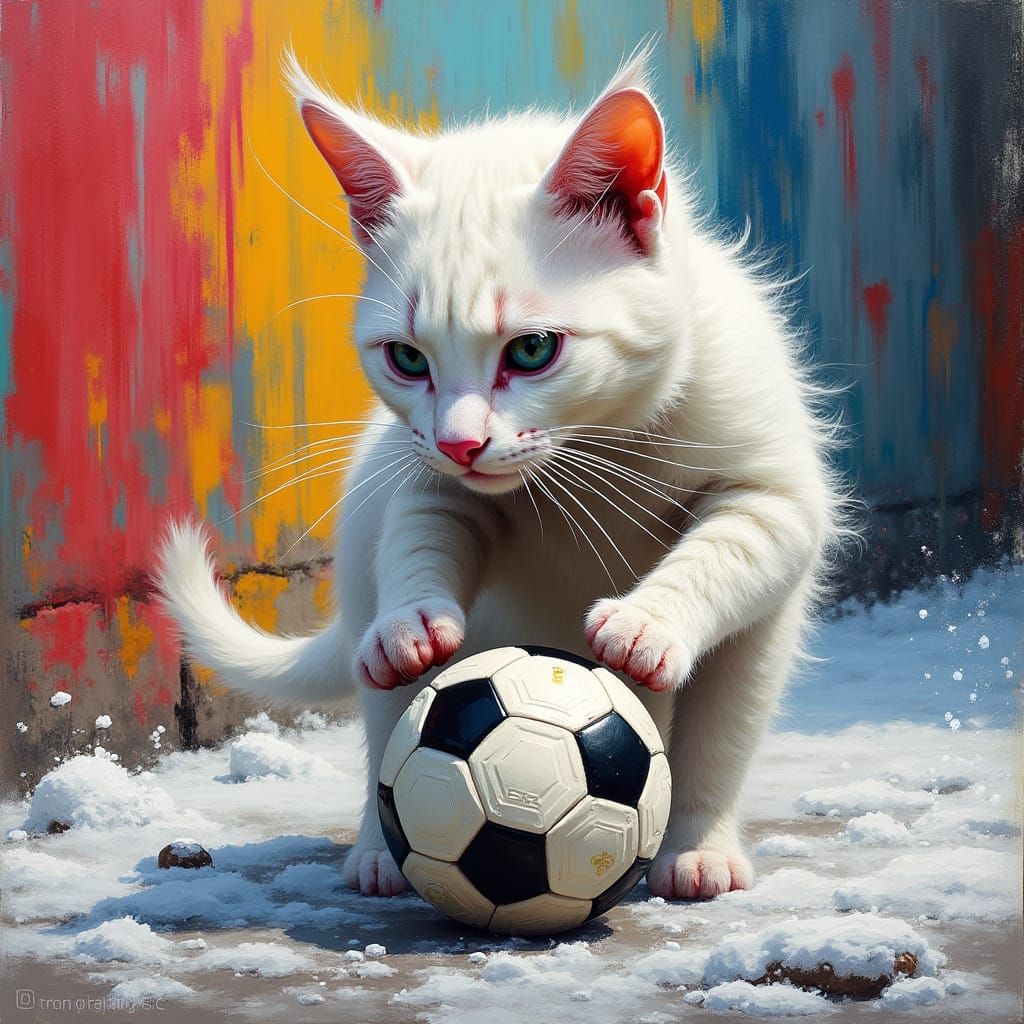 Feline Football Frenzy in Urban Street Art Style