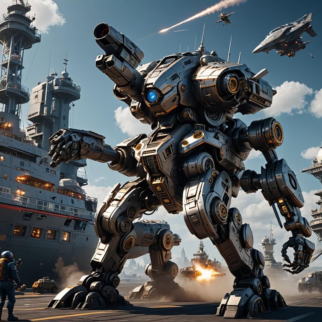 Futuristic Dog with Laser Eyes and Ship Turret