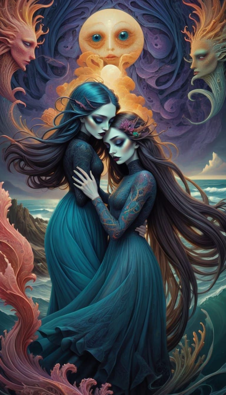 Surreal Androgynes Dancing in Tenebrous Seascape