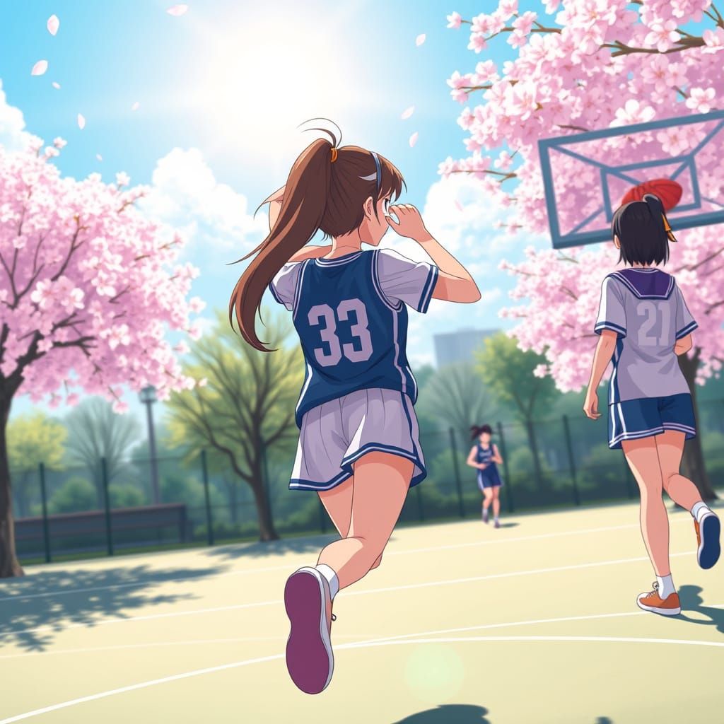 Rina Aoyama on Sunlit Court in Anime Style