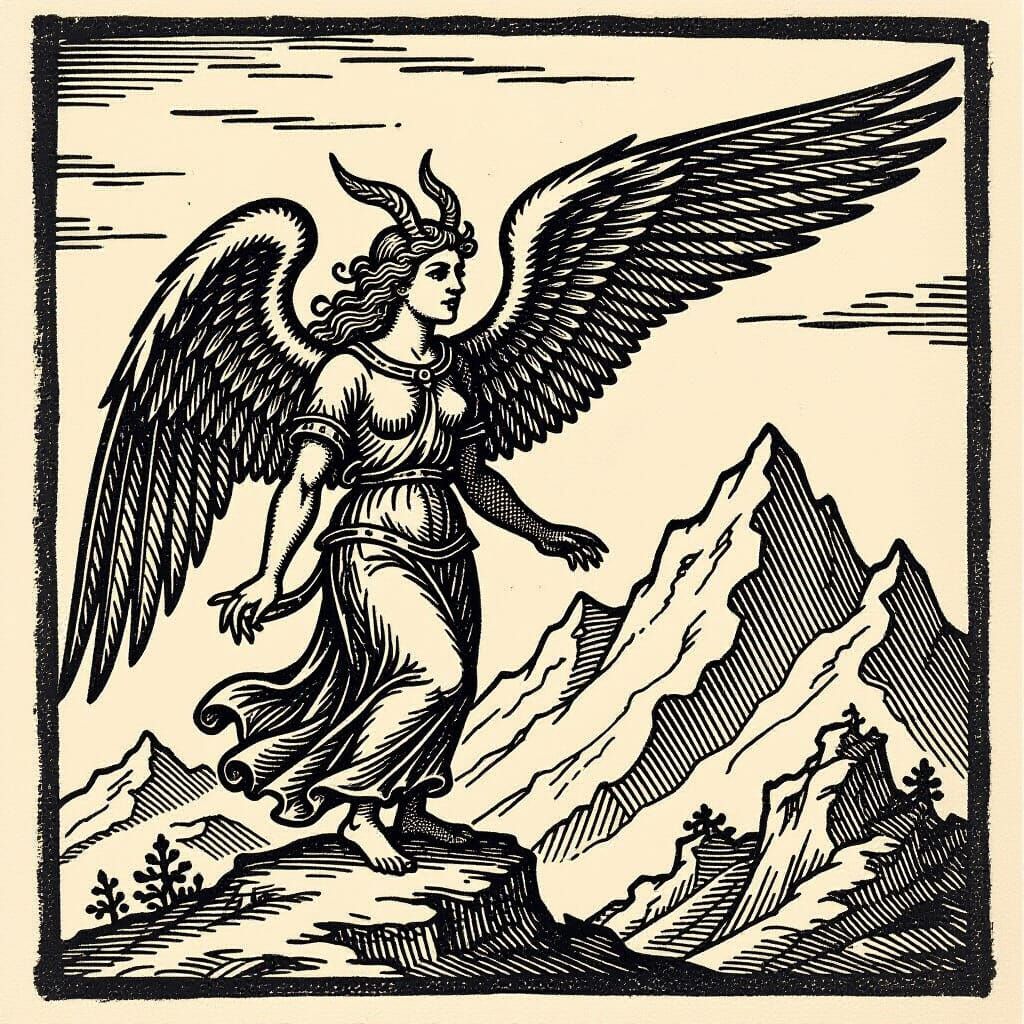 Medieval Woodcut Harpy in Stark Black and White