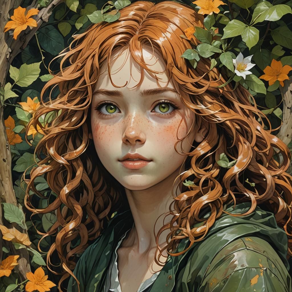 Smiling Girl Portrait in Watercolor Style